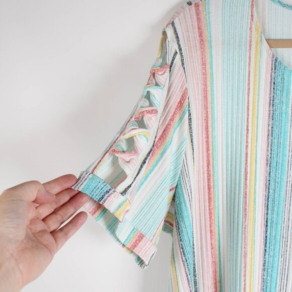 Above & Beyond 3X Pastel Stripe Lattice Sleeve Top - Picture 4 of 8